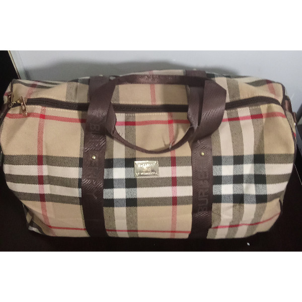 Authentic Burberry Check Beige Canvas Travel Bag XL