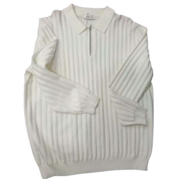 Men Business Stripe Sweater Casual Slim Fit Half Zipper