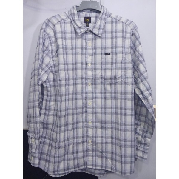 Lee Light Blue Plaid Long Sleeve Front Stretch